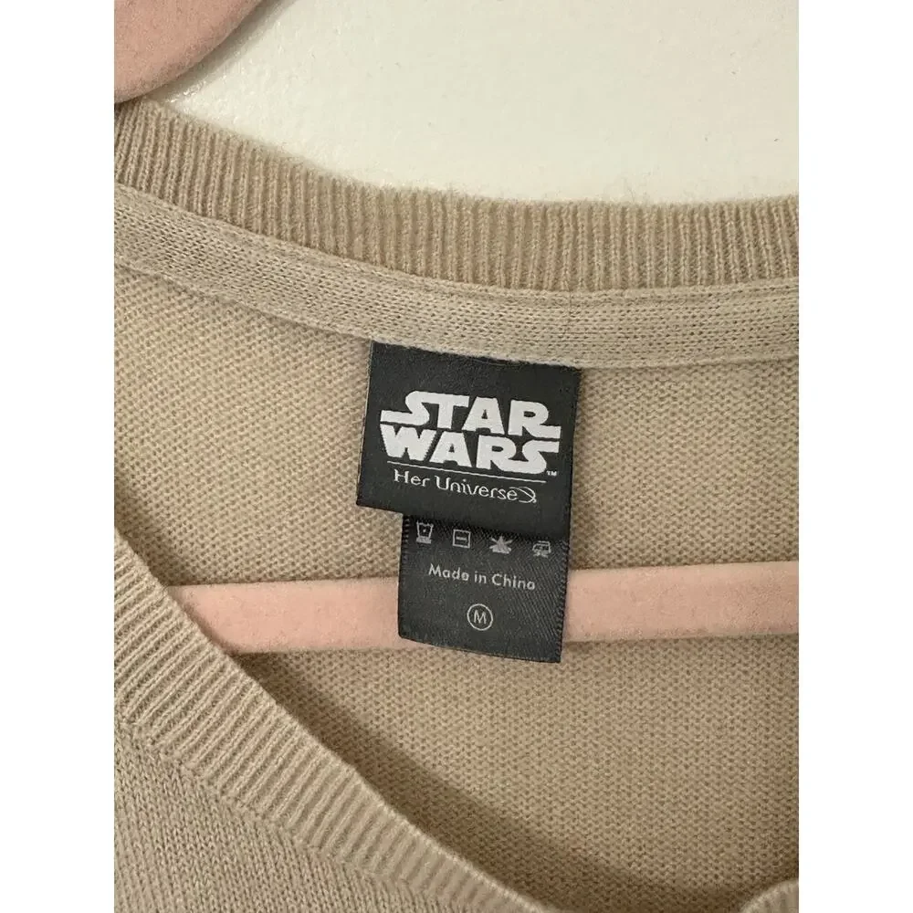 🤎✨ Star Wars Porg Sweater Size M Beige Lightweight Cozy Nerd Chic - Picture 3 of 3